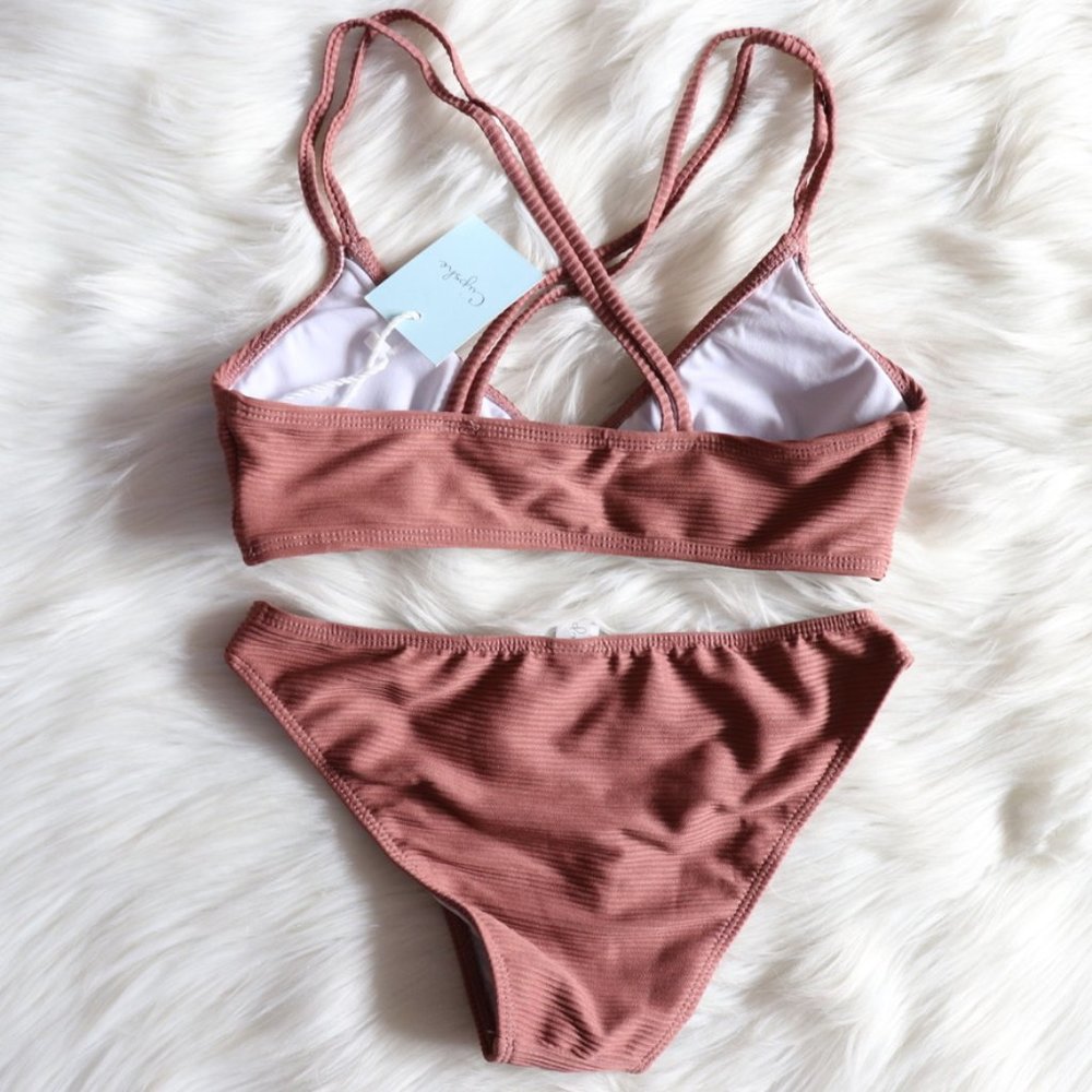 Dusty Rose Ribbed Bikini Set Size Small - Picture 4 of 7